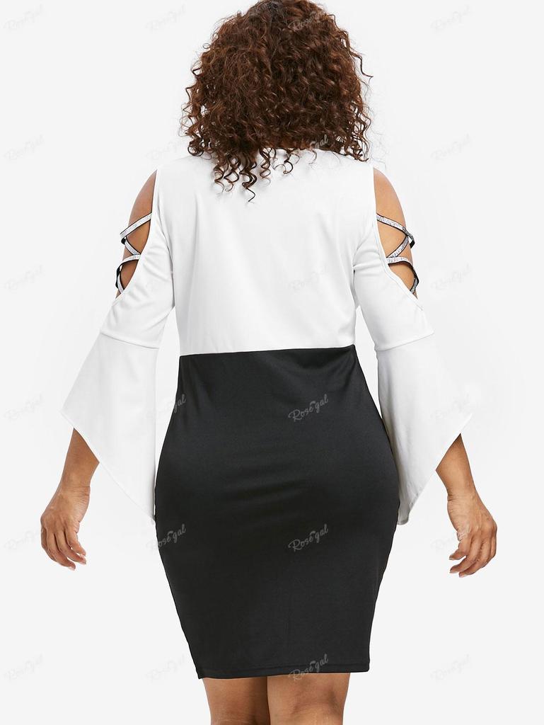 Rosegal Plus Size Crisscross Flower Trim Cold Shoulder Sheath Dress