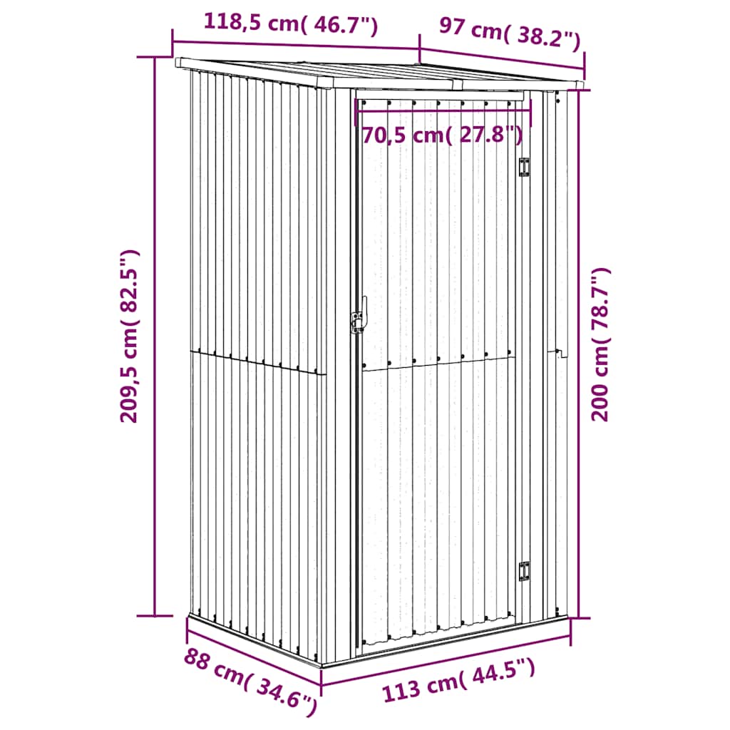 Garden Shed Anthracite Grey 118.5 x 97 x 209.5 cm Galvanized Steel