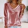 Women Tops Swing Collar Long Sleeve Velvety Fabric Solid Color Pullover Tops Golden Velvet Casual Blouse Office Date Wear