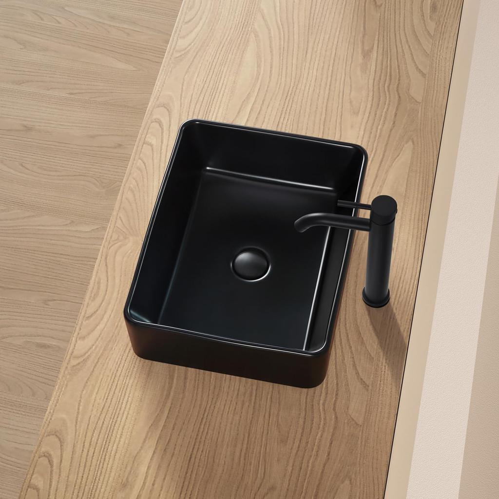 С эксклюзивным сливом JOMOWN Отдельно стоящая керамическая раковина для мытья рук [В комплекте] Раковина, черная, Чаша, Стильная, Маленькая, Раковина,