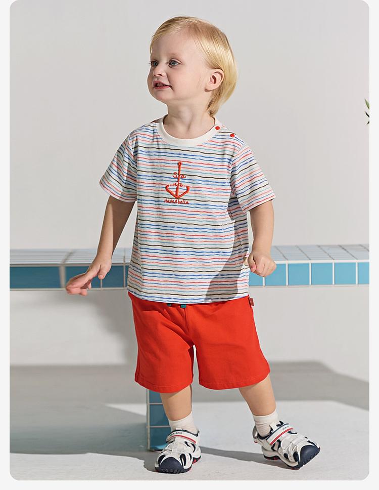 David Bella Children's Five-Part Pants Set Summer Outfit New Boys' Striped T-Shirt Short-Sleeved Shorts Two-Piece Set