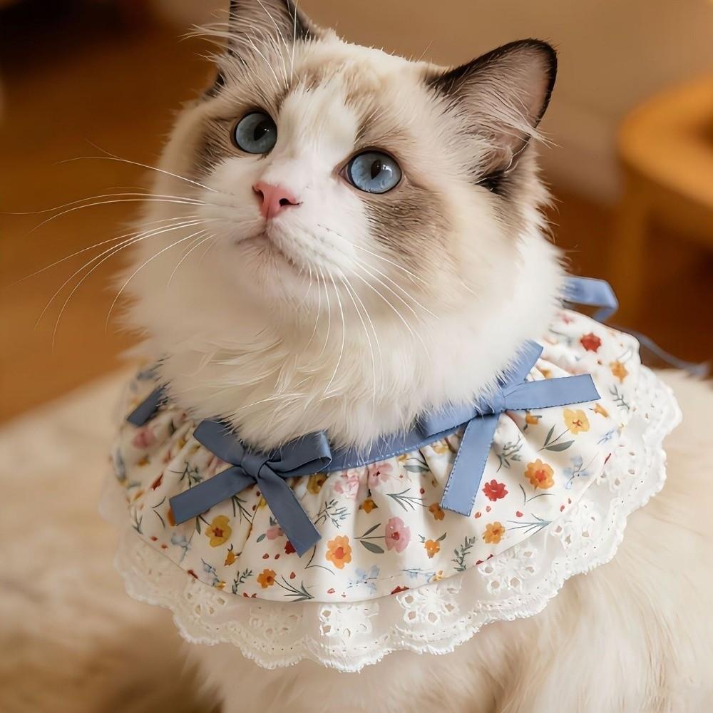 Cartoon Knitted Collar Lace Floral Bows Pet Bib Cute Cat Clothes Cat Accessories