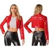 Women's Patent Leather Jacket Lapel Long Sleeve Cropped Coat for Party Club Music Festival