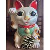 Used Lucky Cat Piggy Bank Ornament Lucky Charm Right Hand Raised Ceramic My5