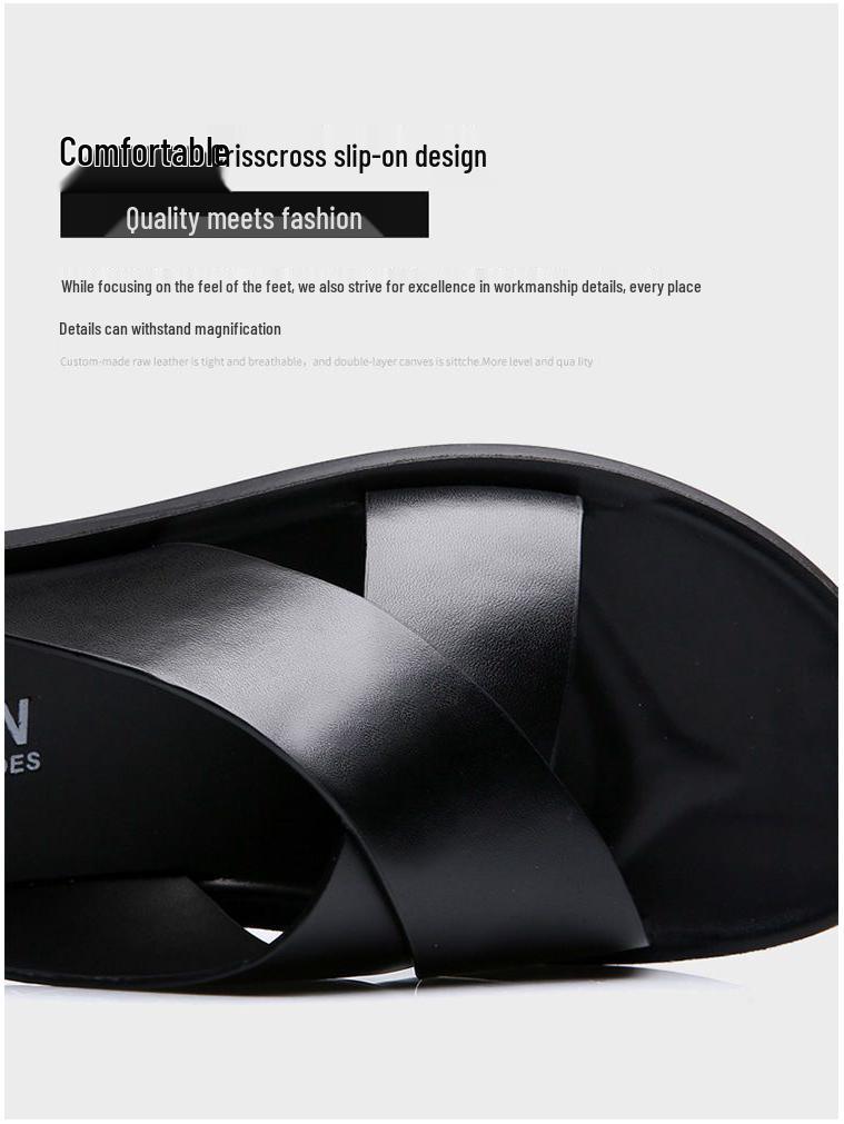 Men's Genuine Leather Korean Style Sandals - Trendy, Non-Slip Beach Flip-Flops