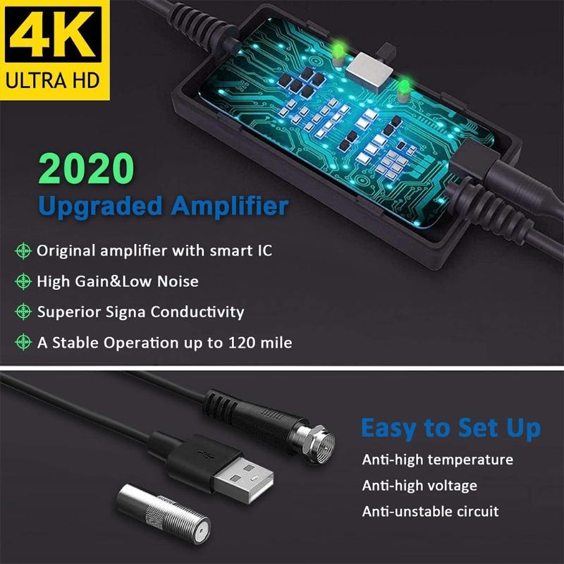 4K 1080P Высококачественная HD ТВ DTV Приставка Цифровая ТВ Антенна 120 Миль Усилитель Активная Комнатная Антенна Плоский Дизайн TNT Антенна Замена