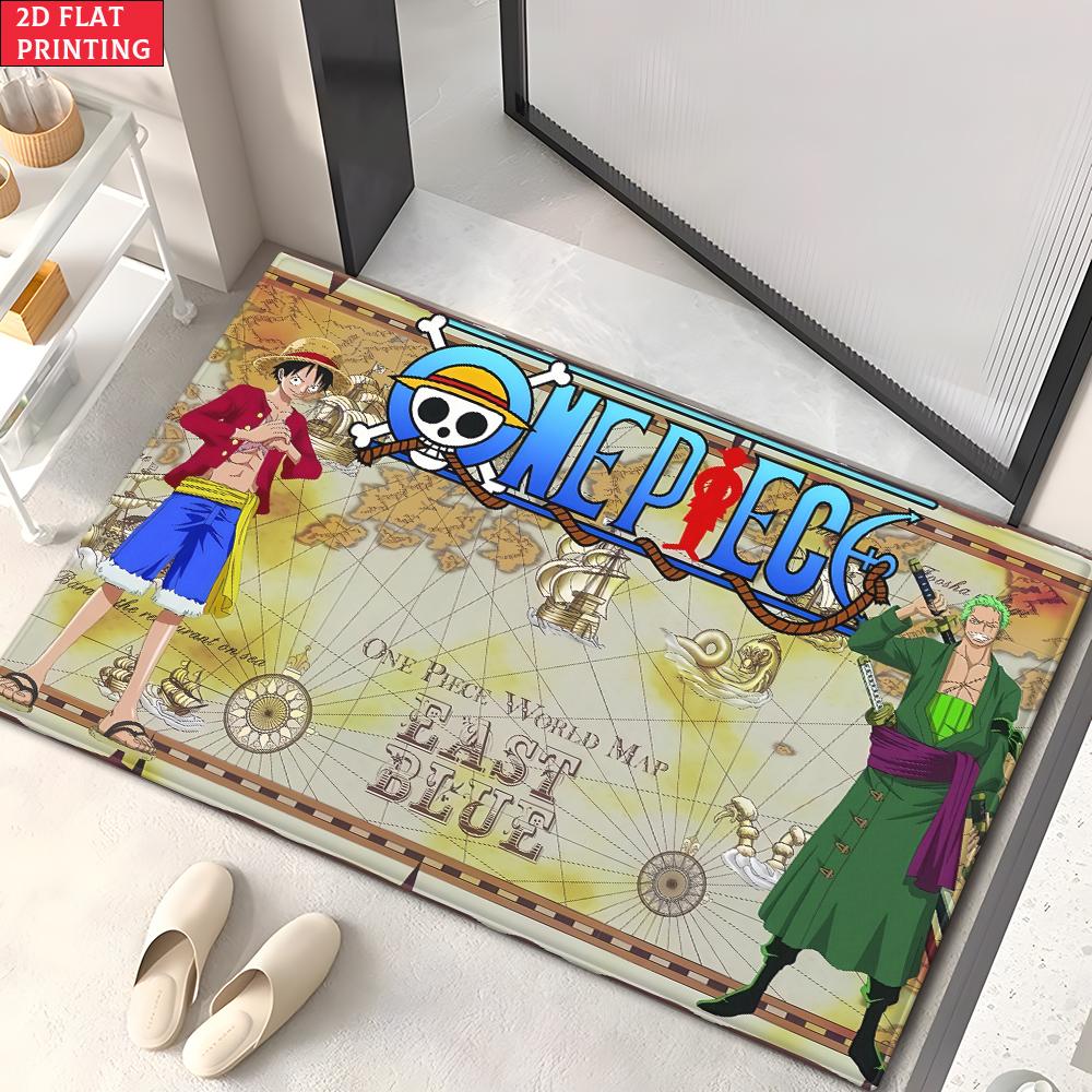 Anime Pirate Crew Treasure Doormat, Cartoon Character Non-slip Floor Mat, Decorative Entrance Rug for Home Living Room Bedroom