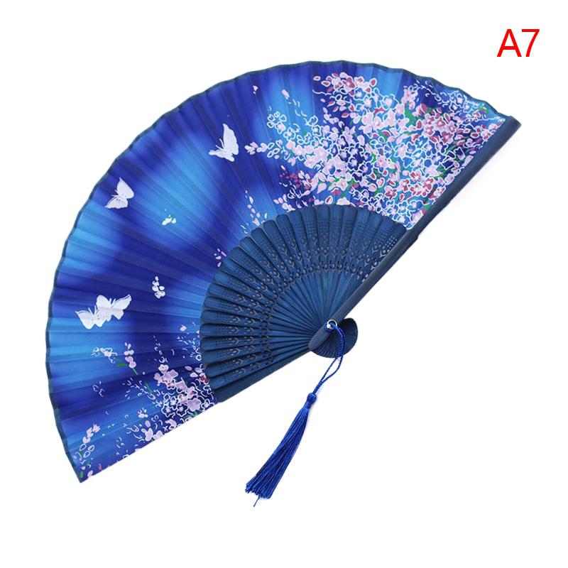 1 шт. складной веер в китайском стиле с бамбуковым стержнем, элегантный женский складной веер с цветочным узором, украшение для свадебной вечеринки