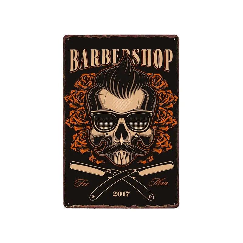Hohappyme Vintage Barber Shop Metal Signs Barbershop Poster Bar Pub Retro Plaque Haircut and Shave Beard Iron Plates 20x30 Cm