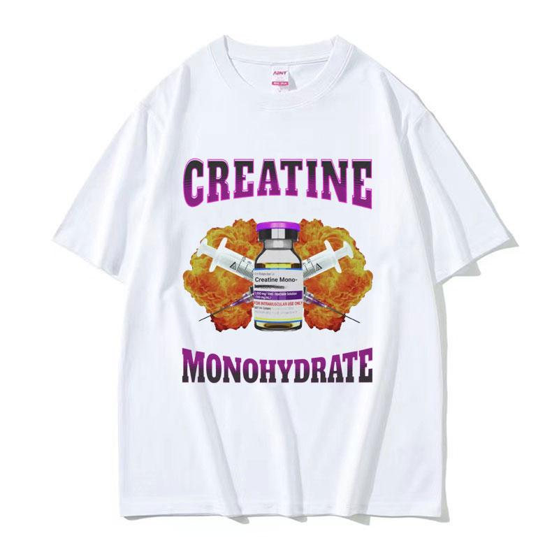 Свободная футболка с мемом про креатин моногидрат для спортзала, мужская и женская, модная хип-хоп футболка, винтажные хлопковые футболки с коротким рукавом