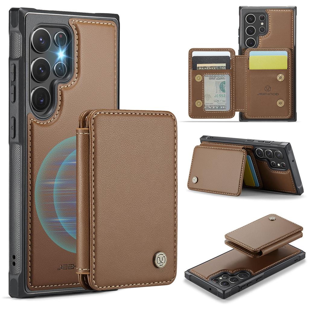 For Samsung Galaxy S22 Ultra 5G Case JEEHOOD J05 Leather Mobile Cover with Detachable Magnetic Card Bag