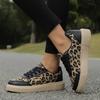 Women's Leopard Print Canvas Sneakers Platform Lace Up Casual Shoes Outdoor Vulcanized Running Trainers