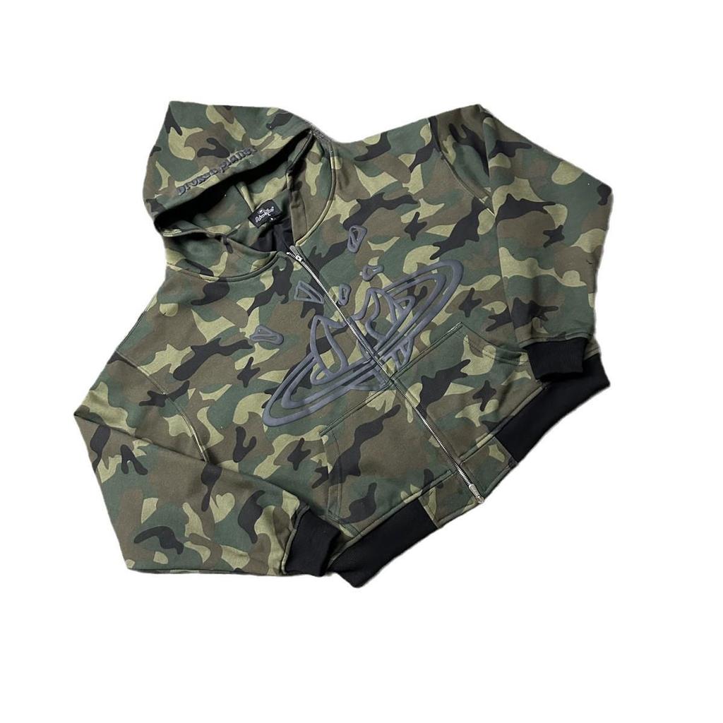 American Trendy Multicolor Graphic Double-Layer Cardigan Hoodie