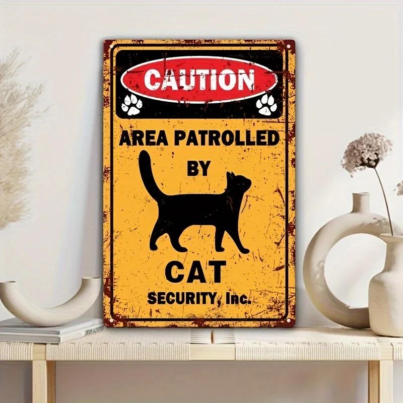 Cat Security Inc. Металлическая настенная табличка - Ретро деревенский декор с юмористическим предупреждением, Идеально для дома или в подарок для любителей, Домашнее животное владеет