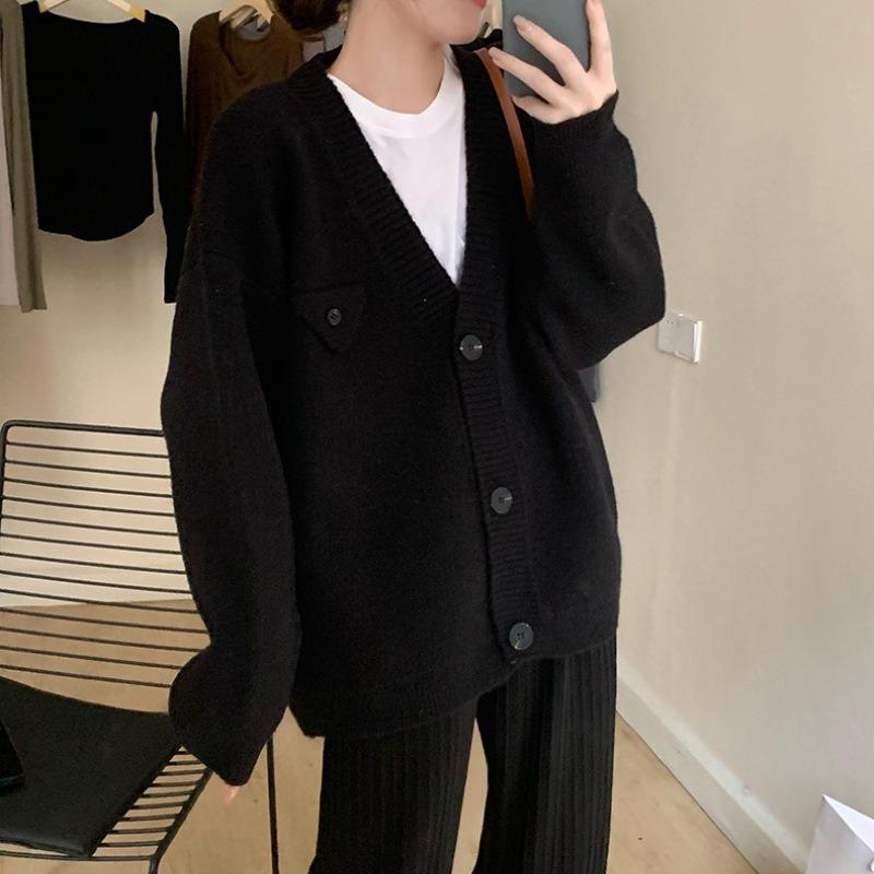 Свитер Lazy Wind, куртка, осенне-зимний дизайн, чувство чистого цвета, свободный воротник, однобортный вязаный кардиган для женщин