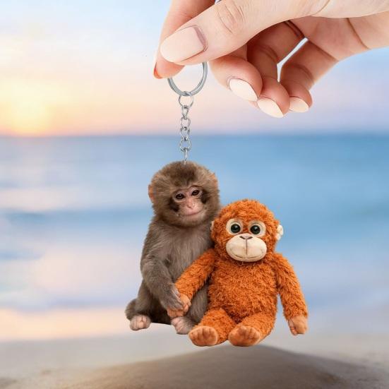 Брелок-подвеска «Хлопни обезьяну» Двусторонний акриловый брелок с обезьяной, держащей игрушку, Аксессуары для брелка, рюкзака, сумки