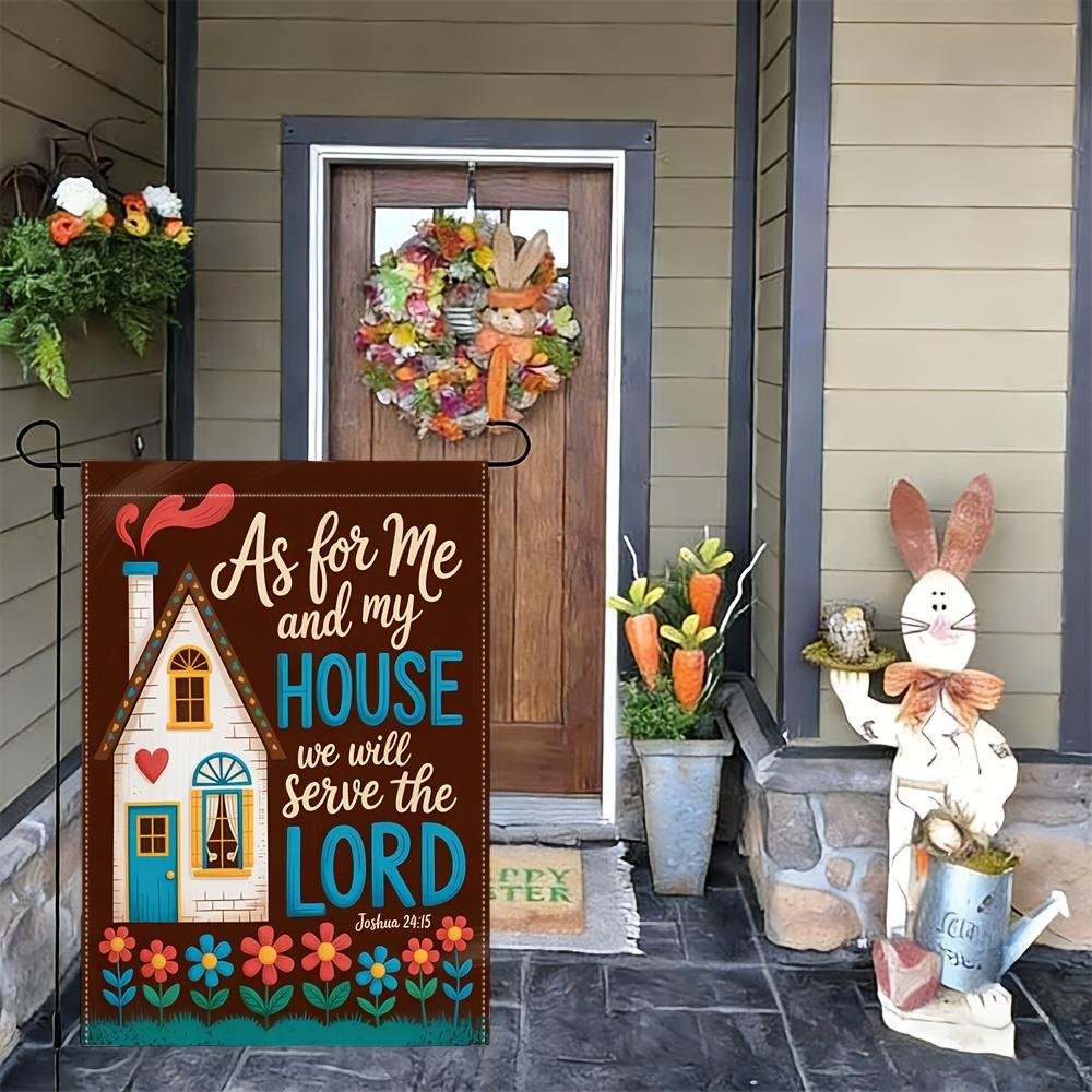 1pc Vintage House Floral Religious Garden Flag - Polyester, 30.48x45.72 cm, Outdoor Yard Decor