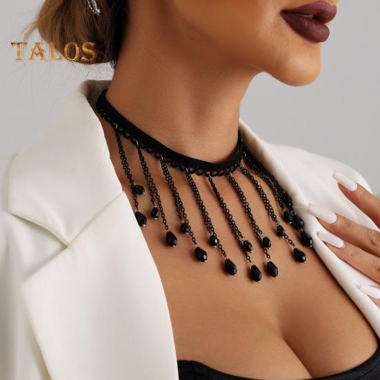 Gothic Choker Necklace Lightweight French Crystal Tassel Metal Necklaces with Adjustable Length for Women