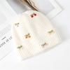 Wool hat Women's autumn and winter cherry knitted hat Curled edge thickened warm pullover hat Cold hat shows small face
