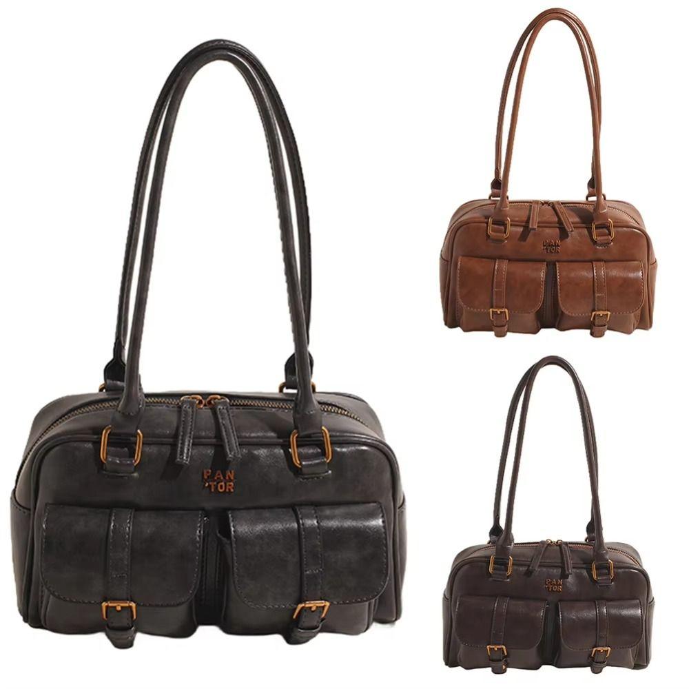 Handbag Pocket Boston Tote Bag Patent Leather Underarm Bag Simple PU Bowling Bag Outdoor