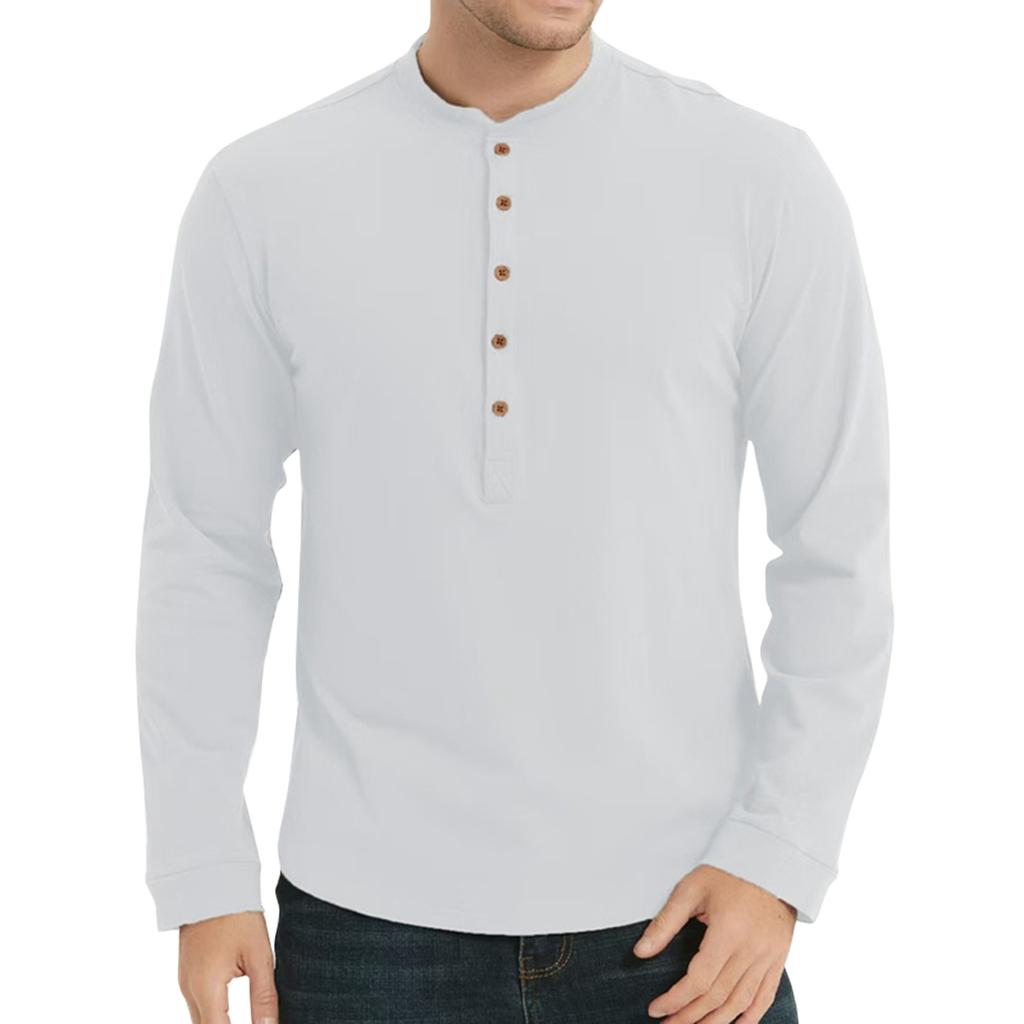 Мужские весенние однотонные ретро-топы с длинным рукавом на пуговицах, мужские повседневные модные топы