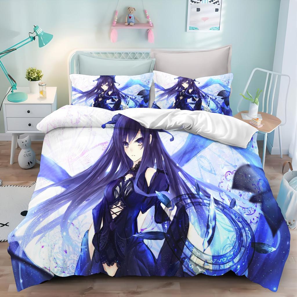 Токисаки Куруми Date A Live Аниме Комплект пододеяльника 3D Готический Лолита Принт Постельное белье Комплект из 3 предметов с наволочками Для Отаку Подростков