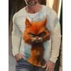2025 Funny Animal Design Retro Men 3D Printing Street Casual Daily Gray Longsleeved Round Neck Shirt Spring And Autumn Clothing