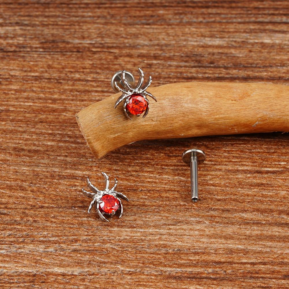 Right Grand ASTM F136 Titanium 16G CZ Spider Cartilage Earring Animal Spider Helix Tragus Lobe Stud Halloween Piercing Jewelry