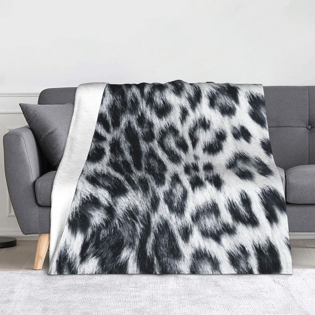 Черно-белый плед с рисунком снежного барса, флисовый, осенний, многофункциональный, мягкий, для дивана, кровати