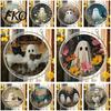 Clear Acrylic Halloween Hanging Suncatcher Jigsaw Puzzle Set, Spooky Ghost Floral Meadow Window Ornament with Metal Stained Glass Frame &