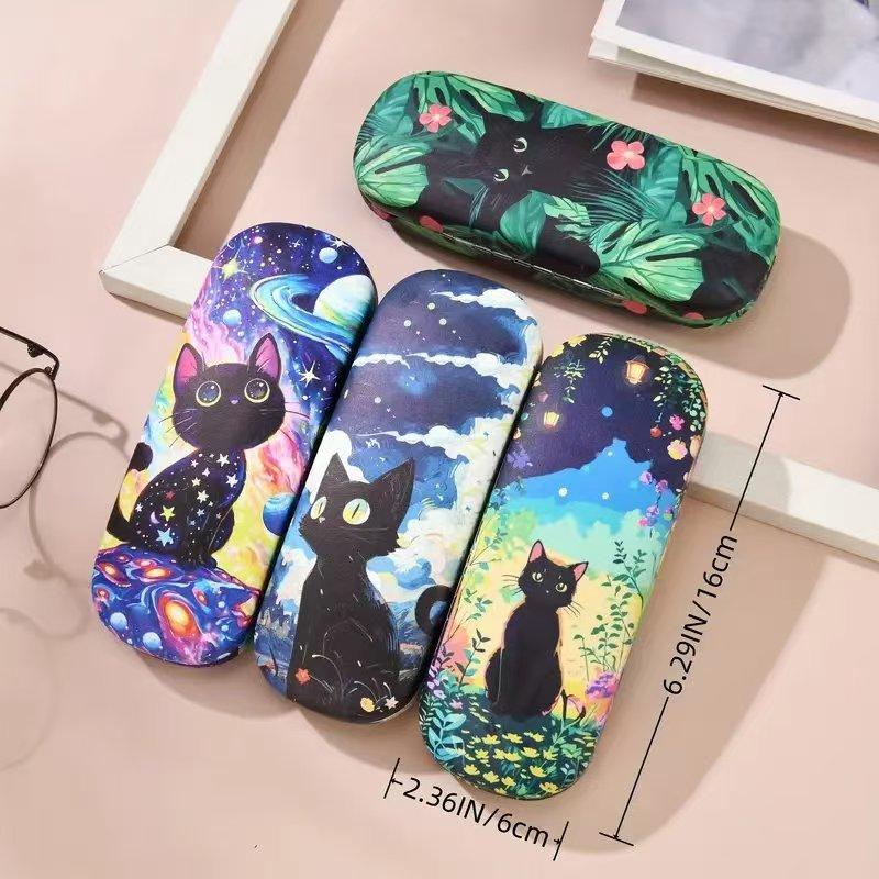 Коробка для хранения Мультяшная коробка для солнцезащитных очков Чехол для очков с котенком Держатель для очков из ПУ кожи Для подростков Хранение Модный аксессуар Идея для подарка