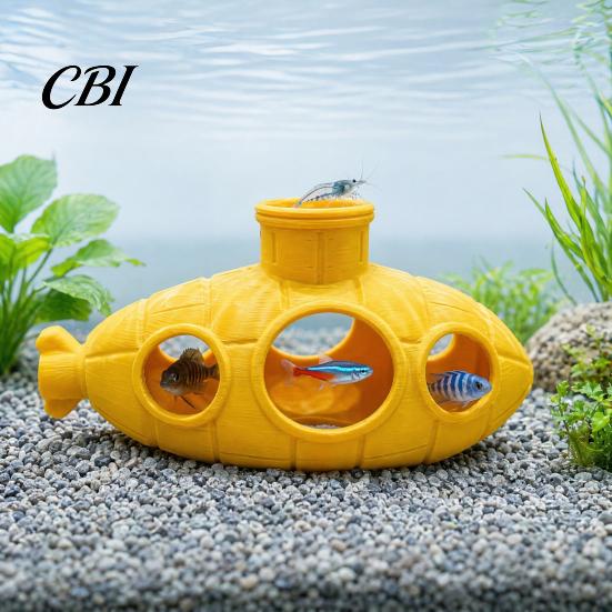 Декор для снятия стресса у рыб, 3D-печатные полые украшения-подводные лодки для аквариума, Укрытие-домик для креветок в аквариуме, Пещера-укрытие для петушка