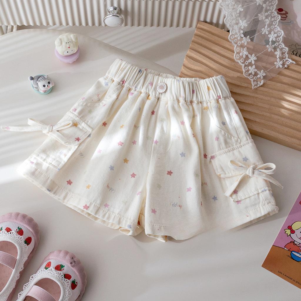 Летние шорты Корейские повседневные шорты для девочек с принтом банта и звезды Летняя одежда Детские шорты