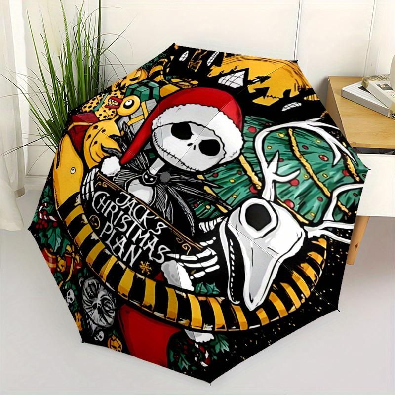 1pc Jack's Christmas Plan Automatic Open/CloseUmbrella-CuteUmbrella with Cute Design, Portable 3-Fold Compact Umbrella for Men & Women, Vale