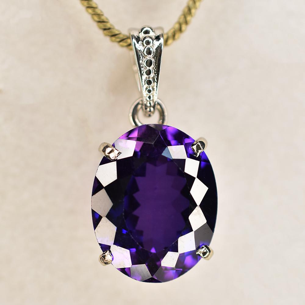 Natural Purple Sapphire 26.2 Ct 925 Sterling Silver Oval CERTIFIED Gems Pendant AI-14-NS