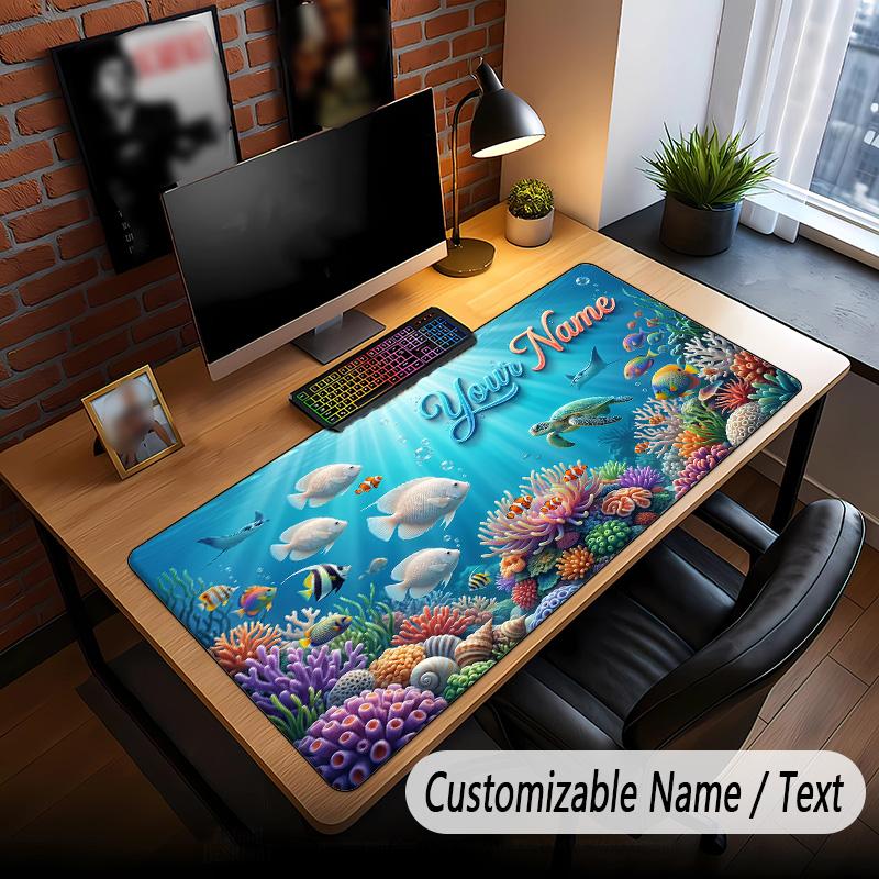 Fish Ocean Theme Custom Mouse Pad Personalized With Name Text Customized Desk Mat For Office Home Decor
