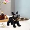 Bulldog Statue Animal Figurine Candy Bowl Desk Storage Tray for Bookshelf Living Room