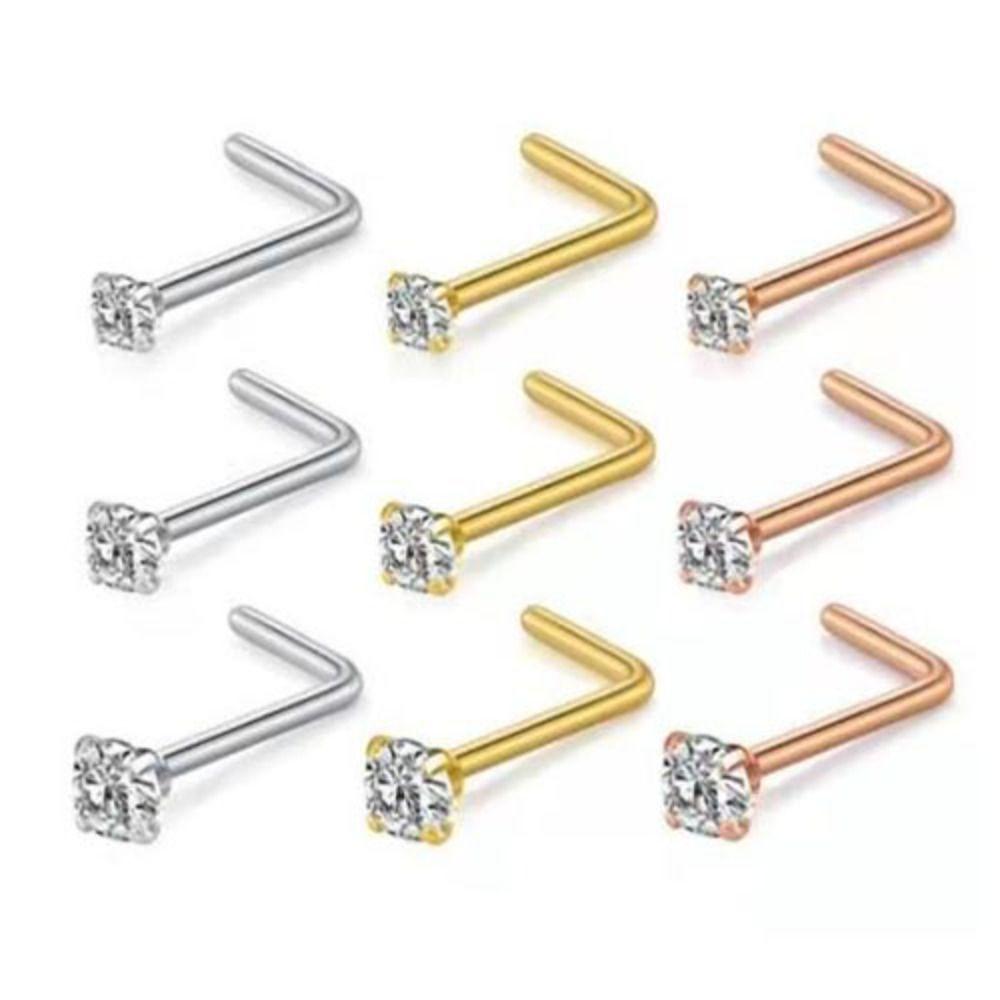 L Shape Gem Nose Stud Set with Diamonds Nose Pin Brand New Nose Stud  Nose