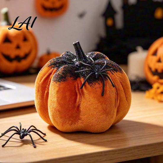 Small Halloween Decorations for Home Pumpkin Spider Ornaments Spooky Tabletop Decoration Retro Ornament Glittering Party Fall Decor Supplies