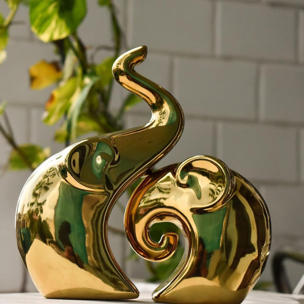Beautiful Golden Elephant Couple for Home Decor (Pack of 2, Golden)