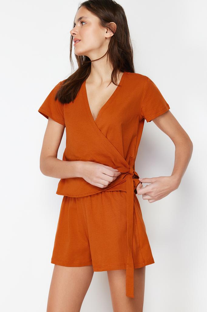 Women's Style Homewear Sleepwear White Multicolored 100% Cotton Fun Patterned Knitted Pajama Set