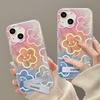 Applicable To Apple 15 Mobile Phone Case Iphone14pro Smudged Smiling Face Flower Invisible Bracket 13 Feather Yarn IMD Large Hole