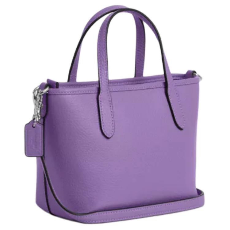 Coach Город 15 Однотонная Логотип Фурнитура Застежка-молния Сумка-тоут из кожи с фактурой гальки Женские сумки-тоут Фиолетовая CW031-SVII