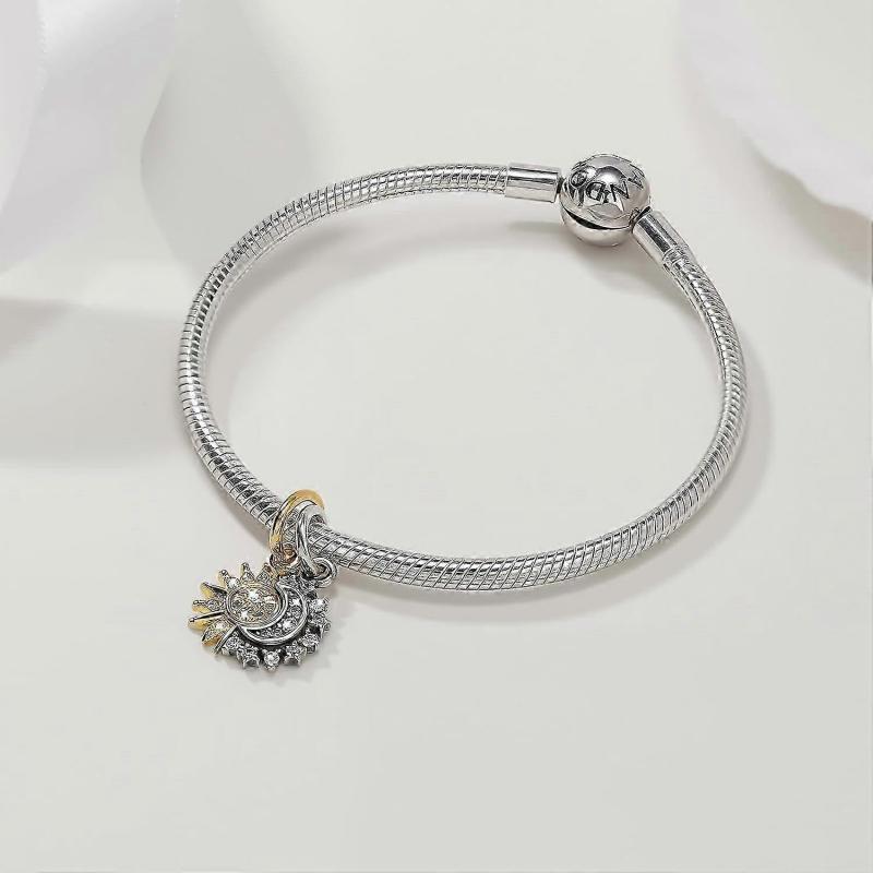 Damen Charm Pendant for Bracelet, Sun Moon Silver Charms Beads for Women