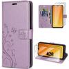 Case for Samsung Galaxy A26 5G - BOOLING - Purple Leather Effect Plant Butterfly Pattern - 2 Tempered Glasses