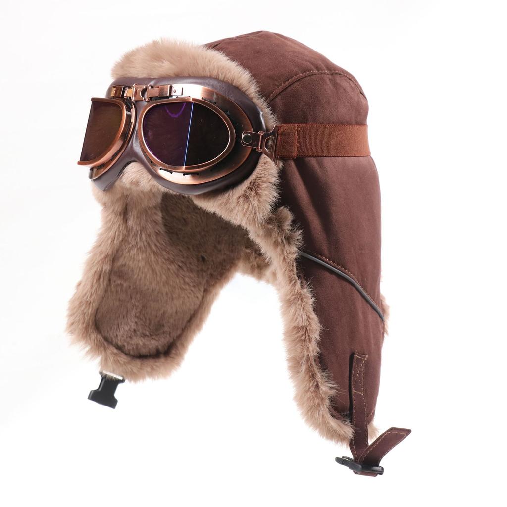 Winter men's and women's goggles Lei Feng hat thickened warm ear protection hat outdoor cold protection velvet retro flying hat