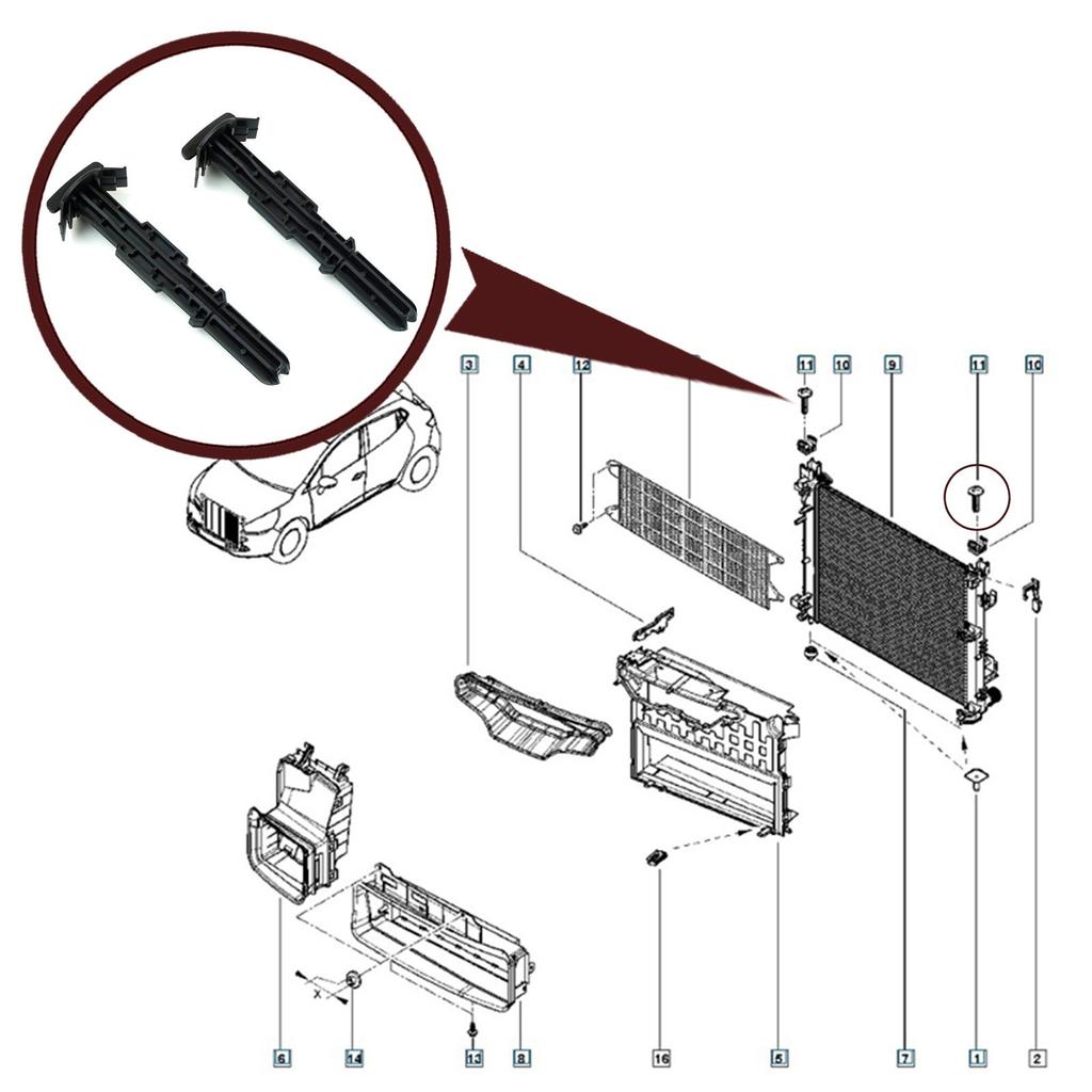 ESP1010 2 шт. крепежный штифт стойки радиатора, крепежный кронштейн радиатора, монтажный зажим 215432175R для Renault Clio BF MK5