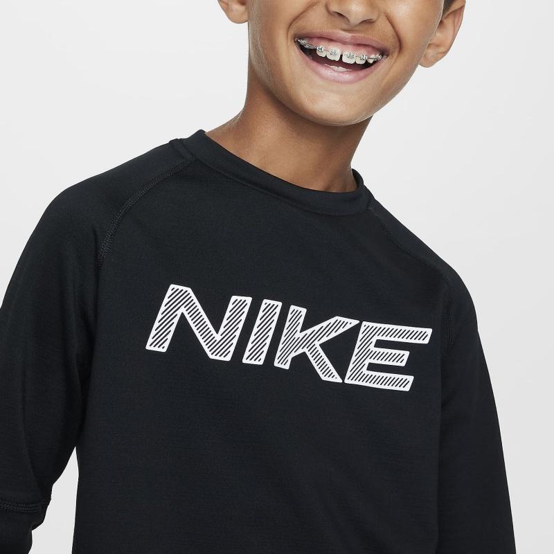 Nike Футболка Pro Dri-Fit Warm Letter Print Crew Neck Training с длинным рукавом, детские топы, цвет черный, белый HF4362-010