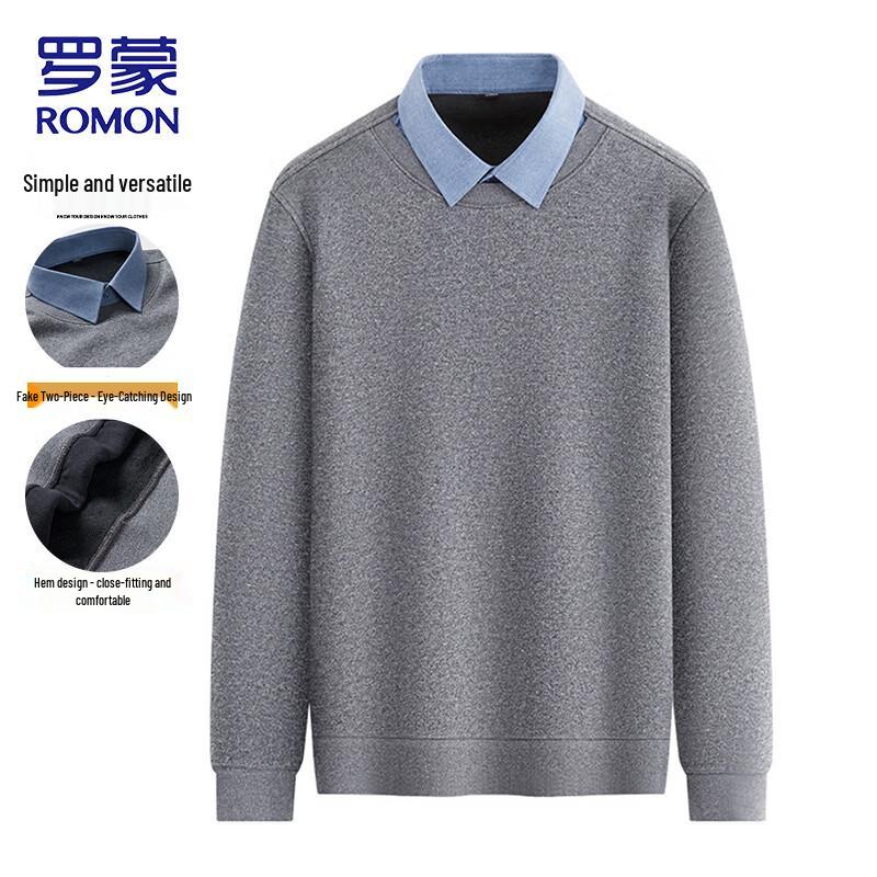 ROMON Men's Mock Layer Polo Collar Knit Sweater