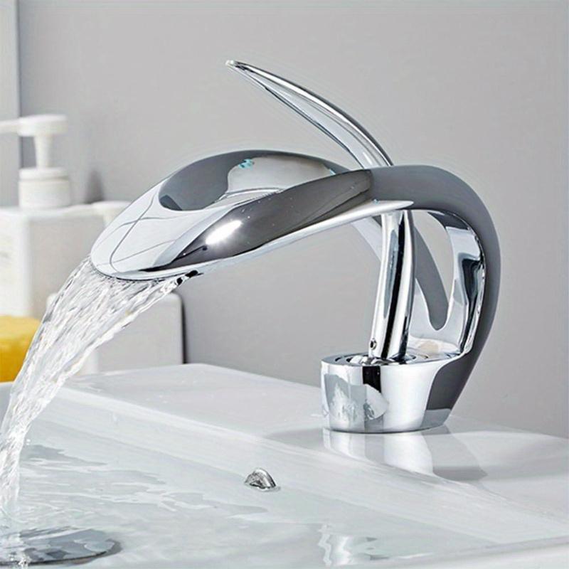 Waterfall Single Handle Bathroom Sink Faucet, Curved Shape Elegant Design Single Hole Lavatory Faucet Basin Mixer Tap